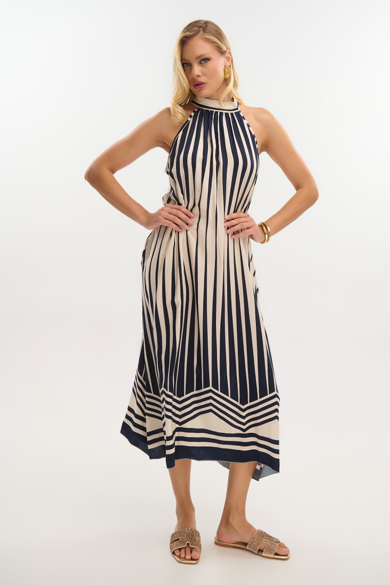 Maxi Halter Dress with Striped Print