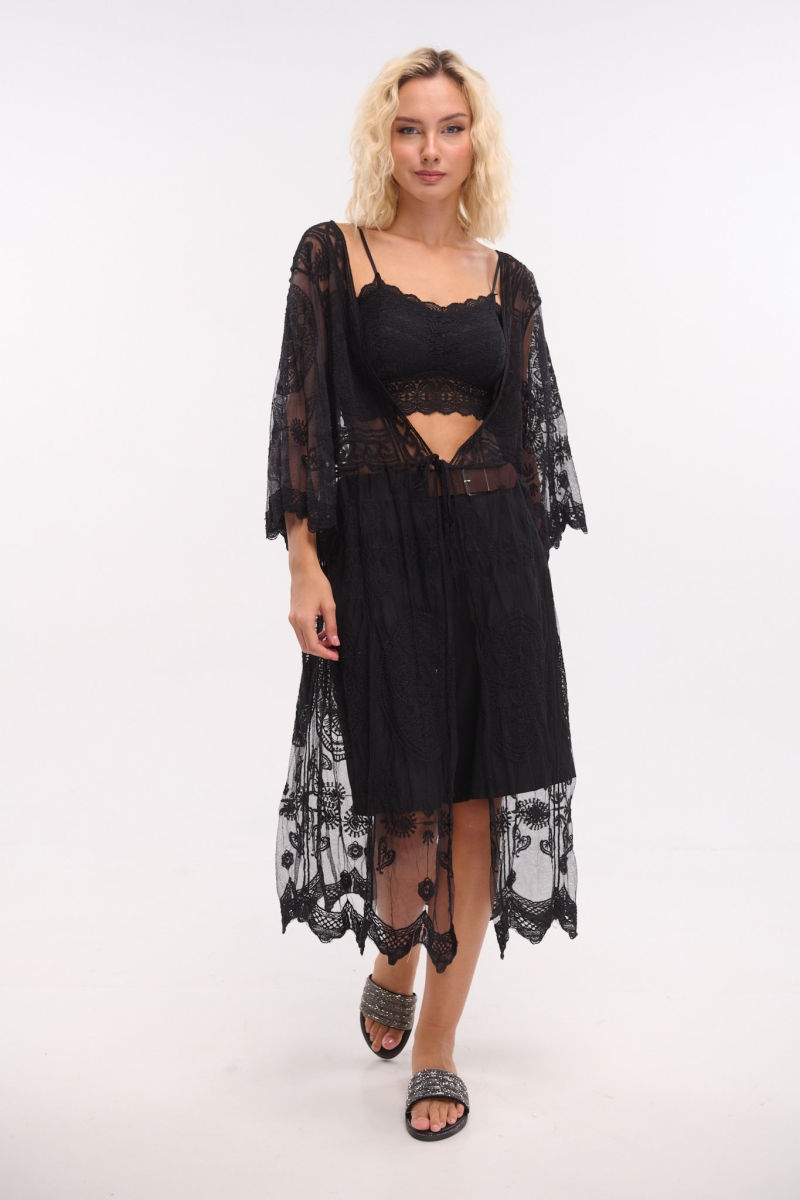 Circle Decorated Tulle Kimono