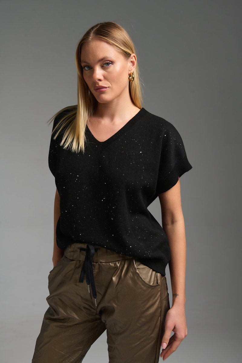 Μπλούζα Κοντομάνικη Πλεκτή Με Γκλίτερ