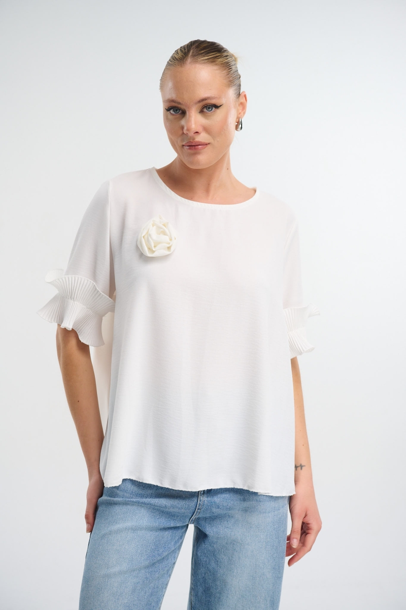 Pleated Sleeves & Pin Blouse