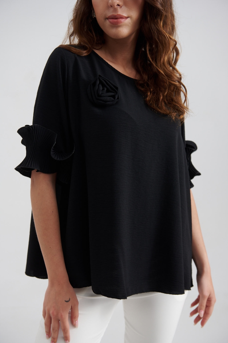 Pleated Sleeves & Pin Blouse