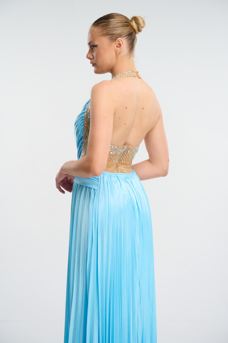 Rhinestoned Back Evening Gown