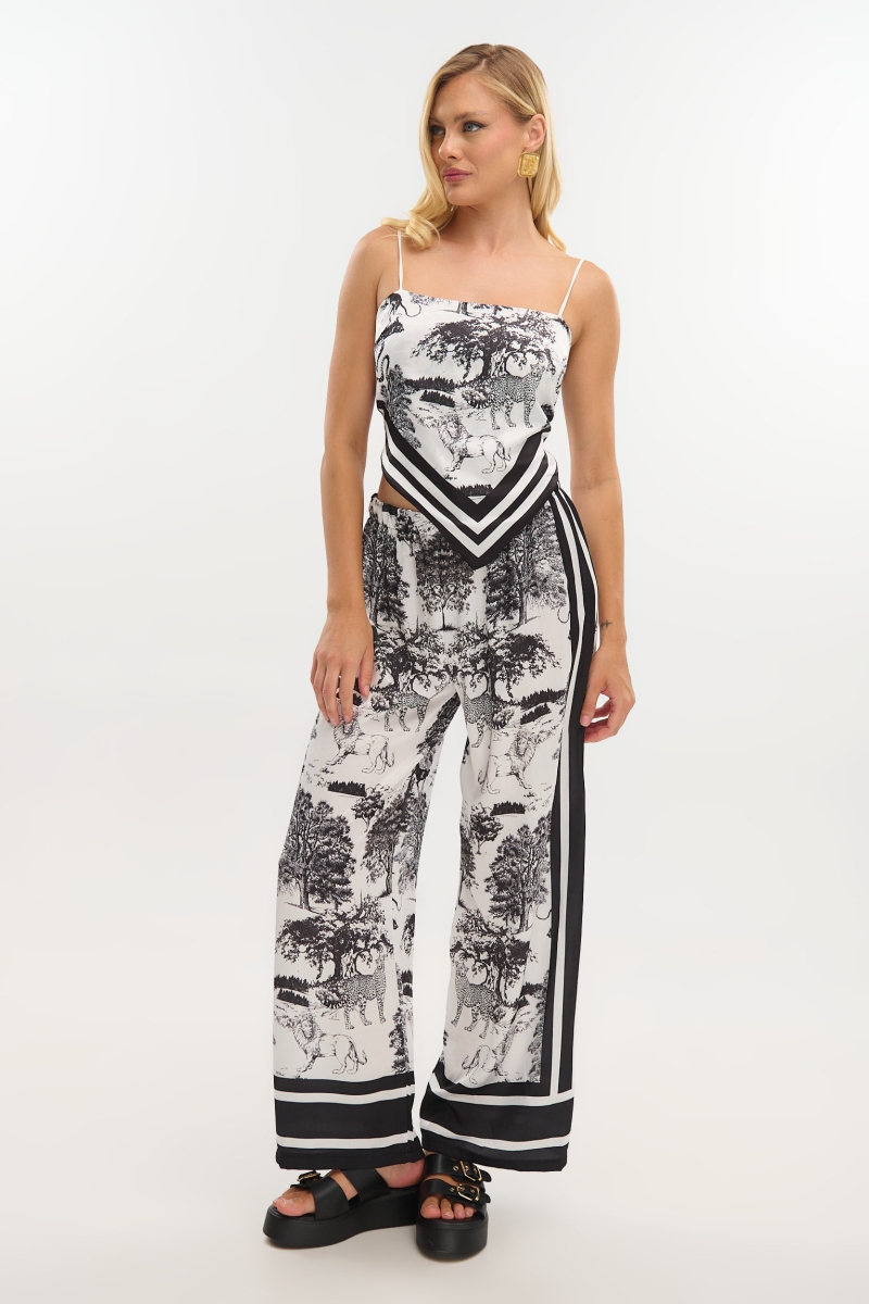Satin Tiger-Print Scarf Top & Pants Set