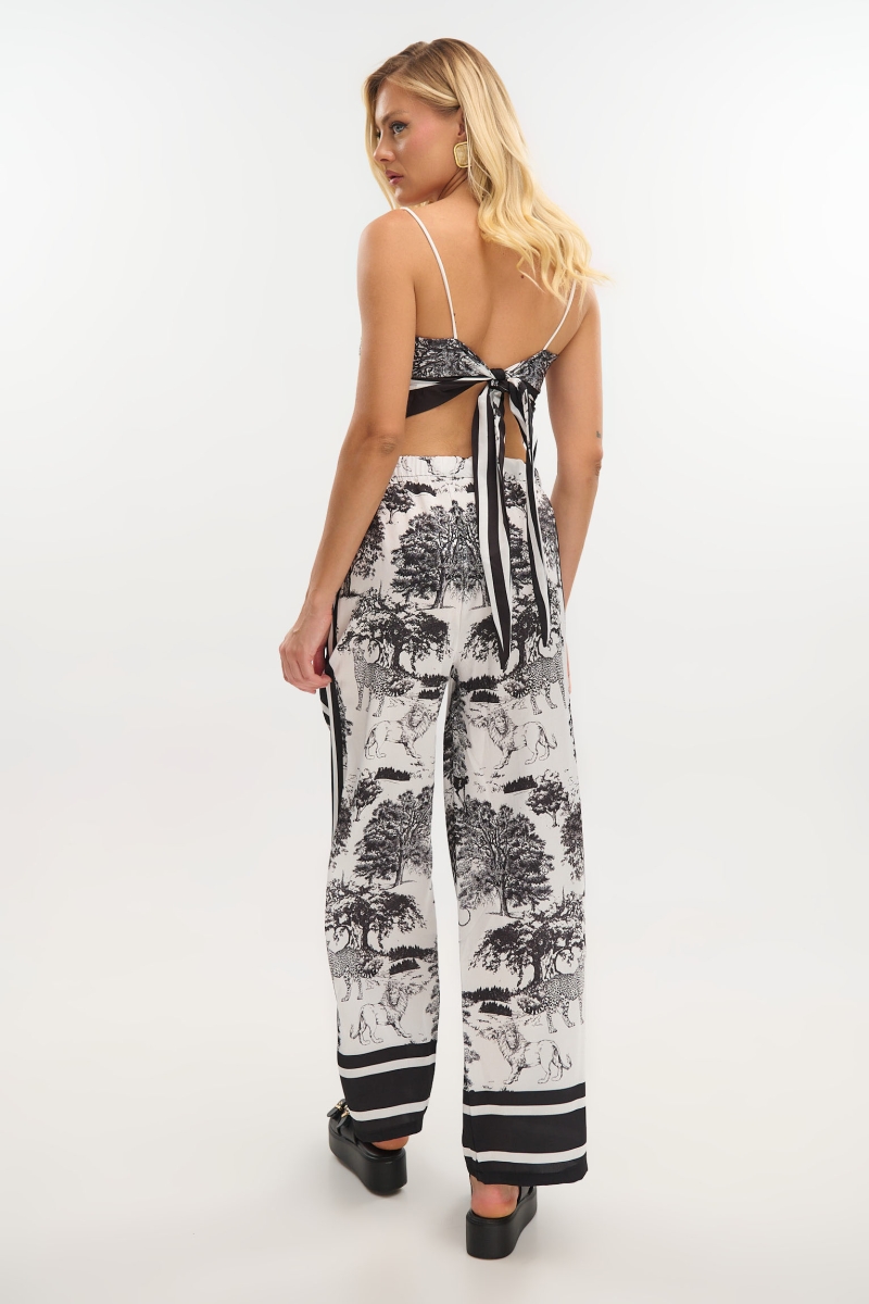 Satin Tiger-Print Scarf Top & Pants Set