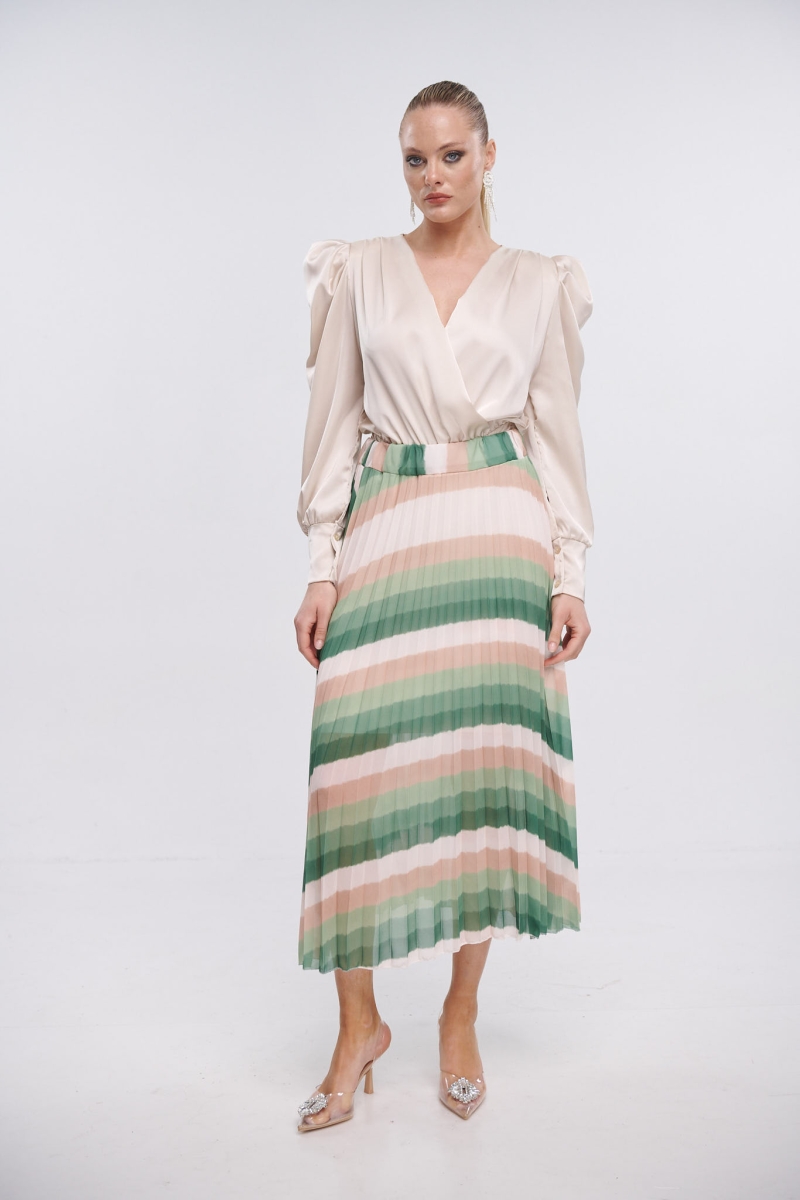 Tricolored Midi Muslin Skirt