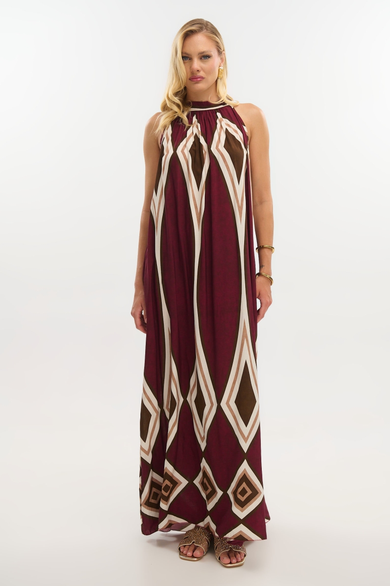 Maxi Halter Dress with Boho Pattern