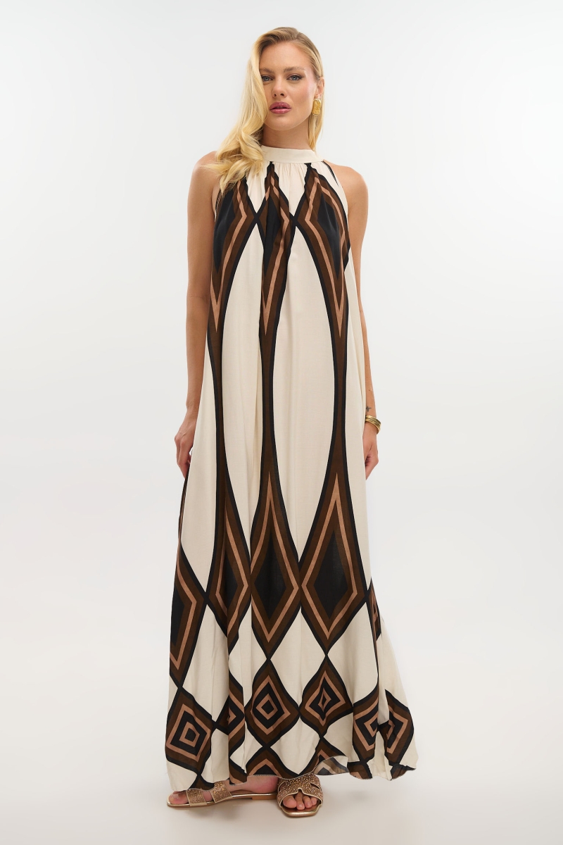 Maxi Halter Dress with Boho Pattern
