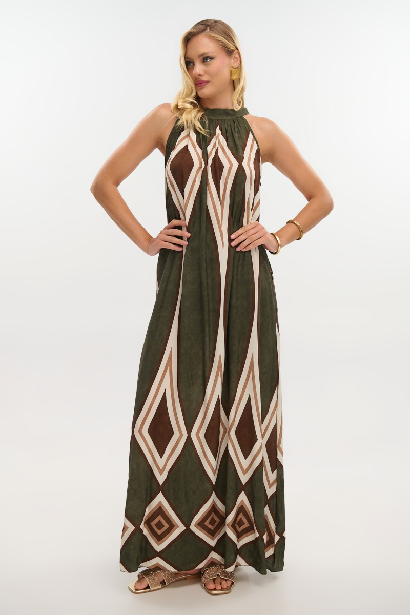 Maxi Halter Dress with Boho Pattern