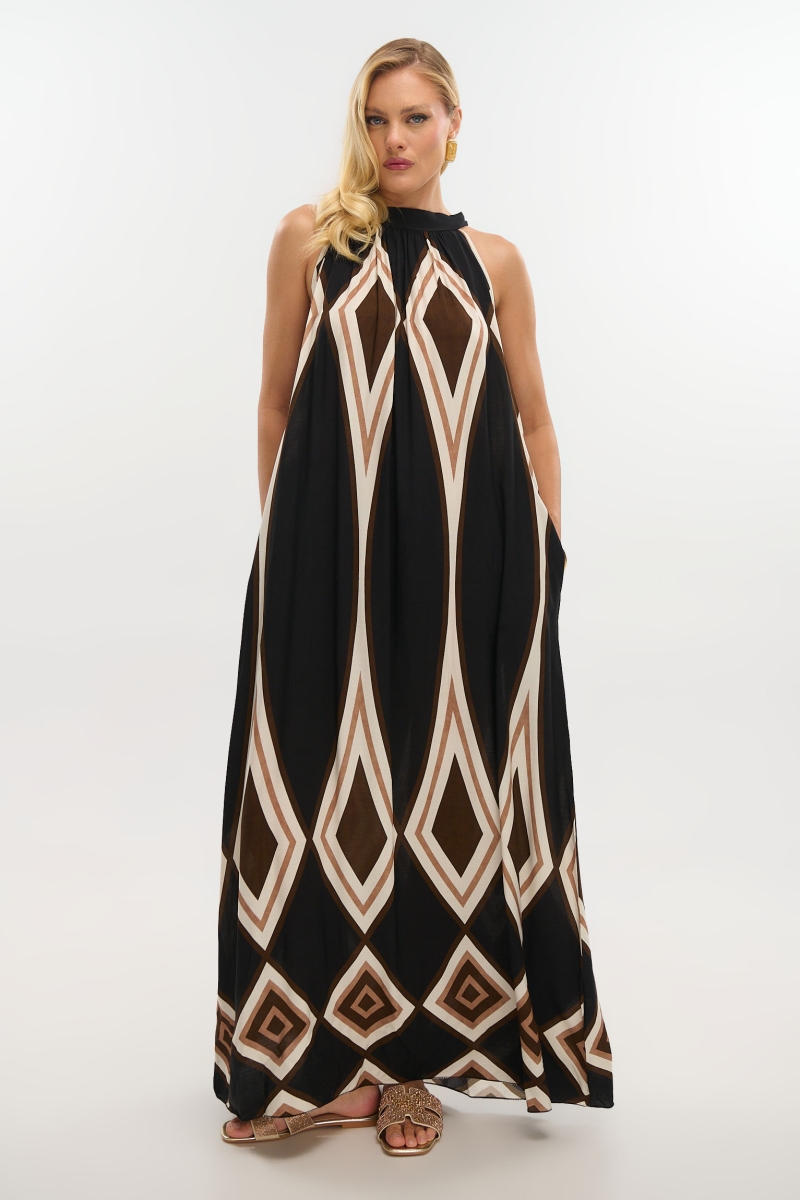 Maxi Halter Dress with Boho Pattern