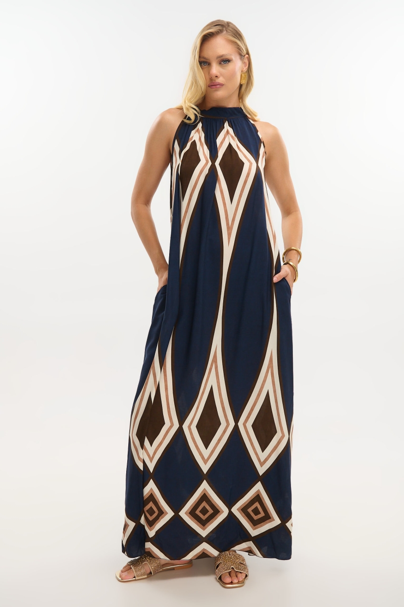 Maxi Halter Dress with Boho Pattern
