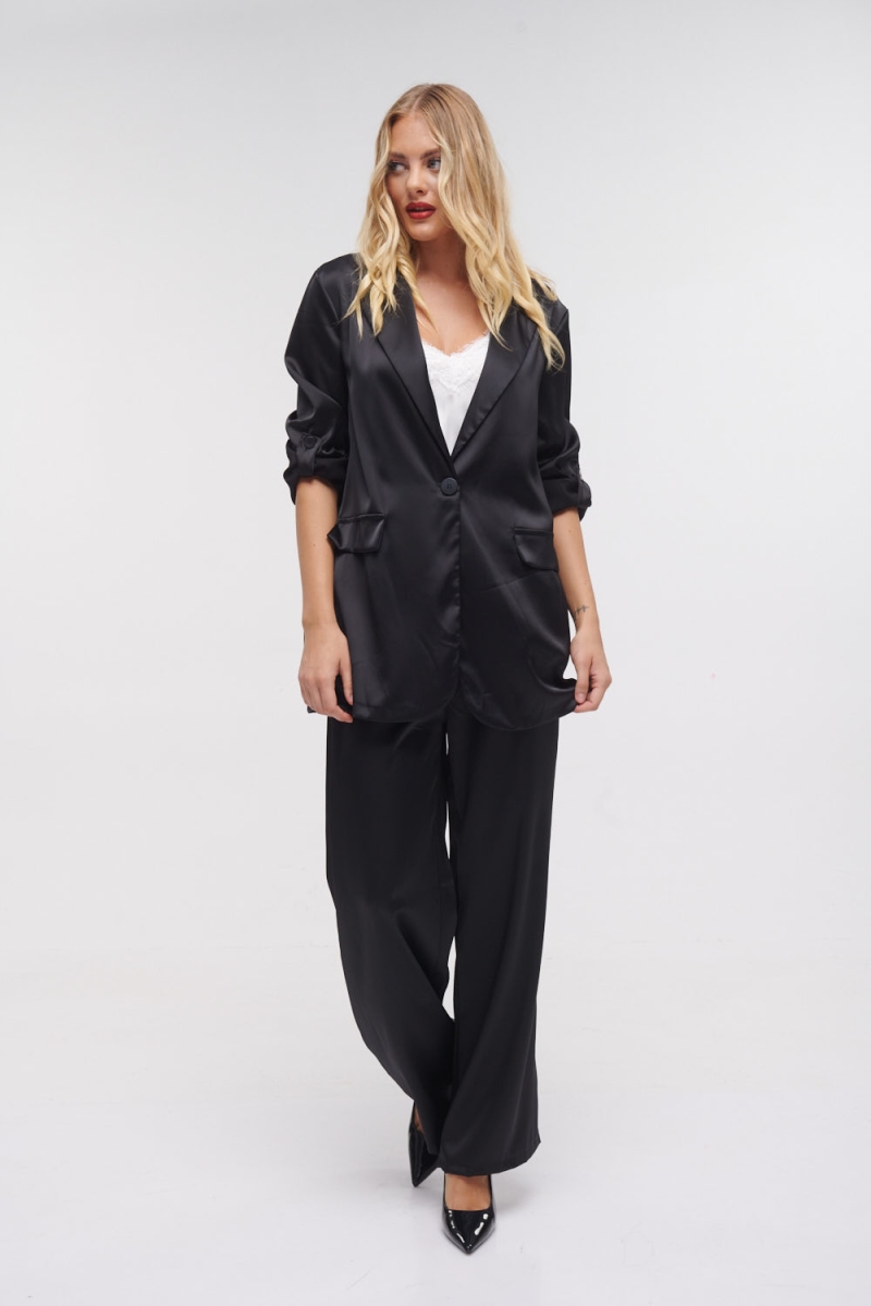 Satin Wide Pants & Blazer Set