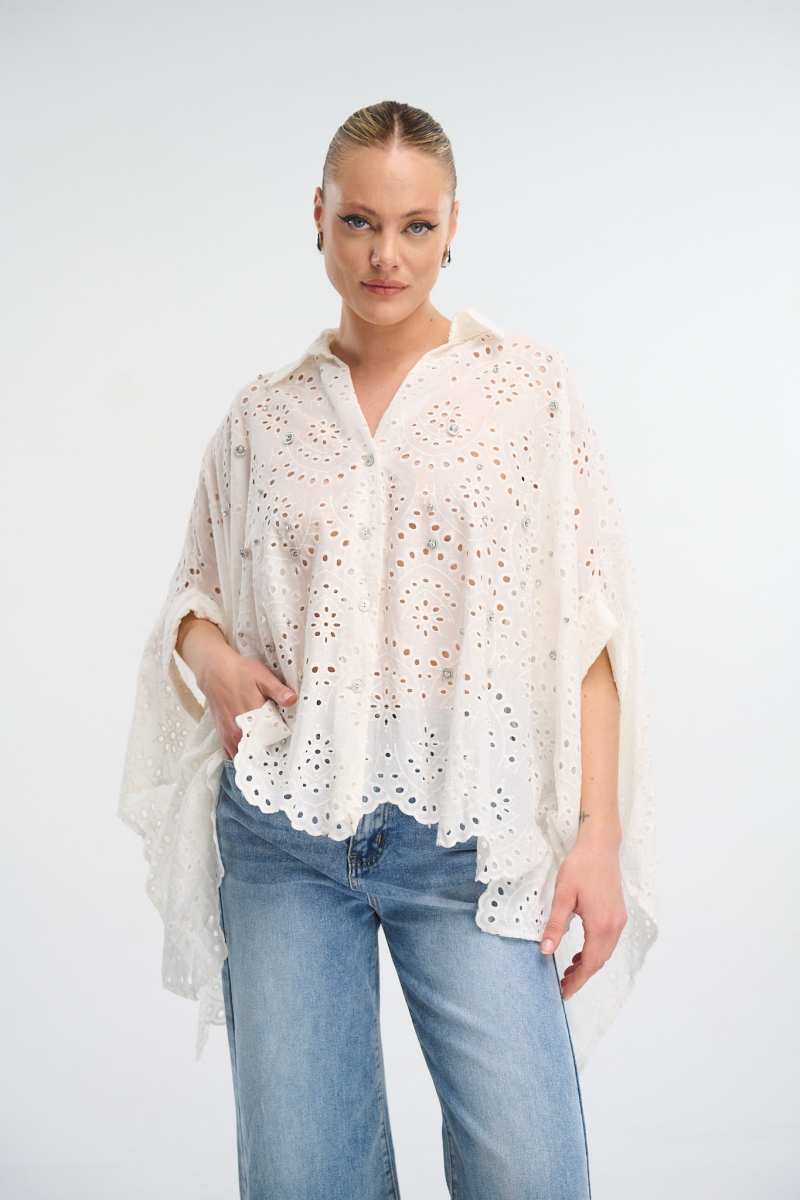 Rhinestoned Branches Embroidery Shirt