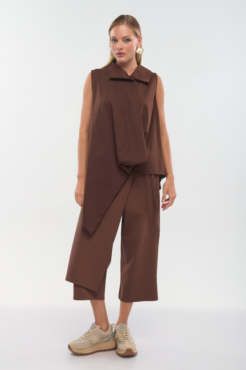 Sleeveless Asymmetric Top with Decorative Tie