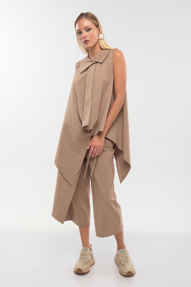 Sleeveless Asymmetric Top with Decorative Tie