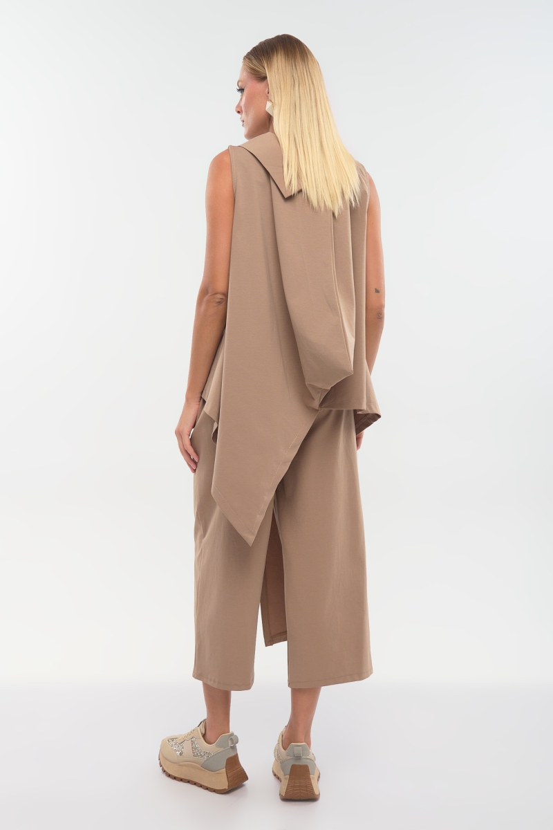 Sleeveless Asymmetric Top with Decorative Tie