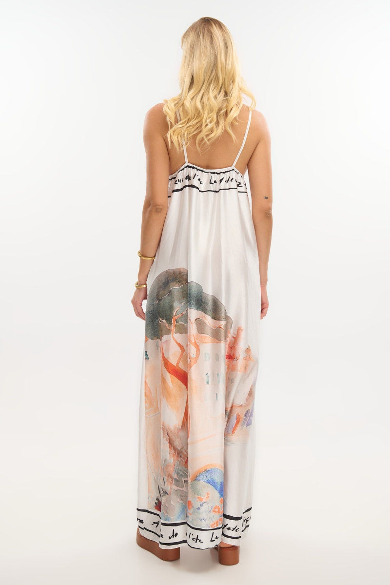 Satin Maxi Dress with Island Print