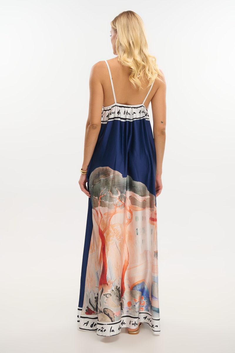 Satin Maxi Dress with Island Print