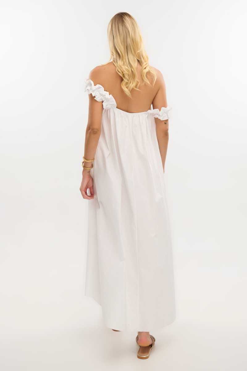 Maxi Poplin Dress with Gathered Straps