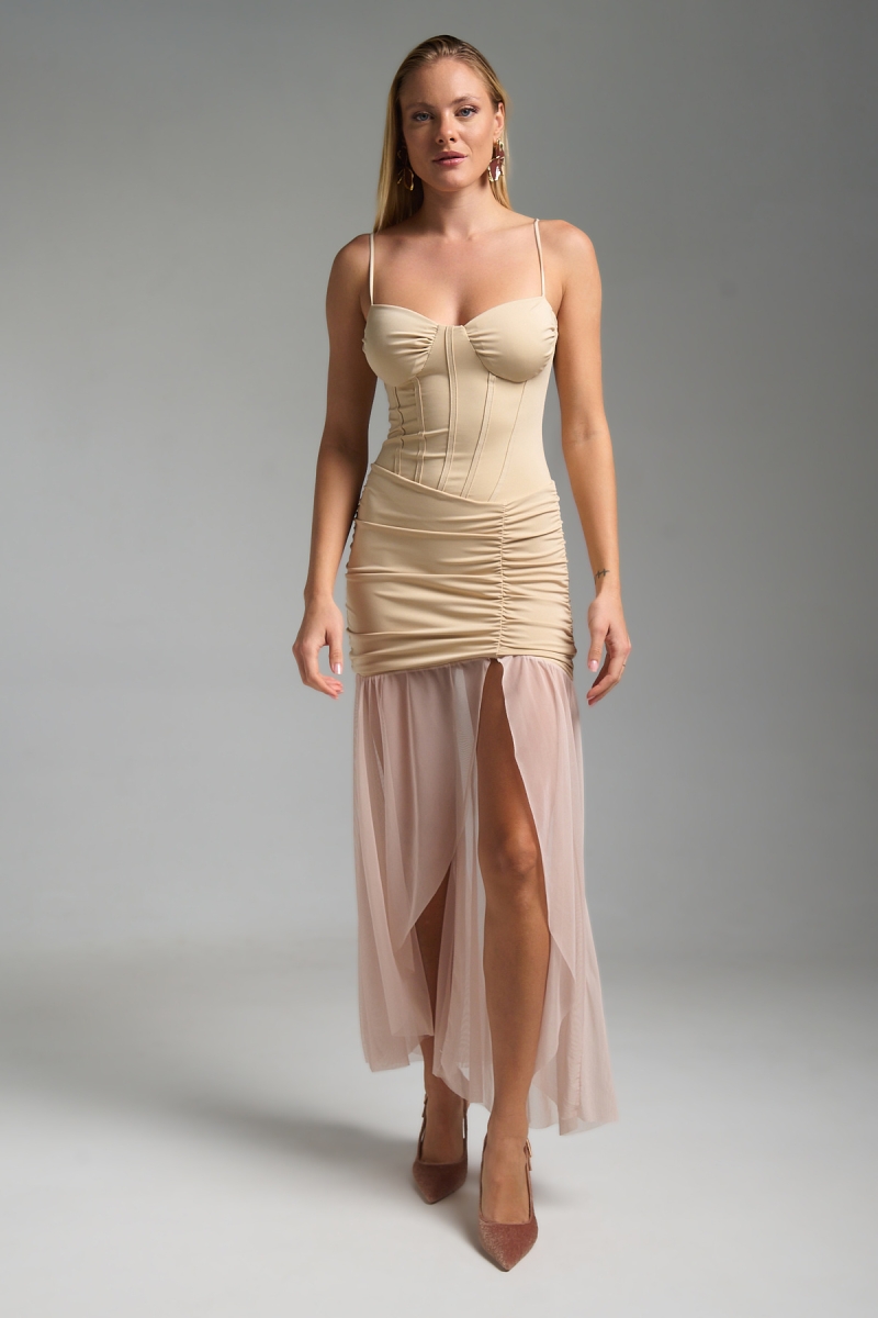 Φόρεμα Μάξι Κορσές Με Τούλι Κάτω