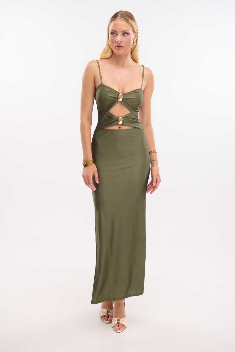 Gold Detailed Midi Dress