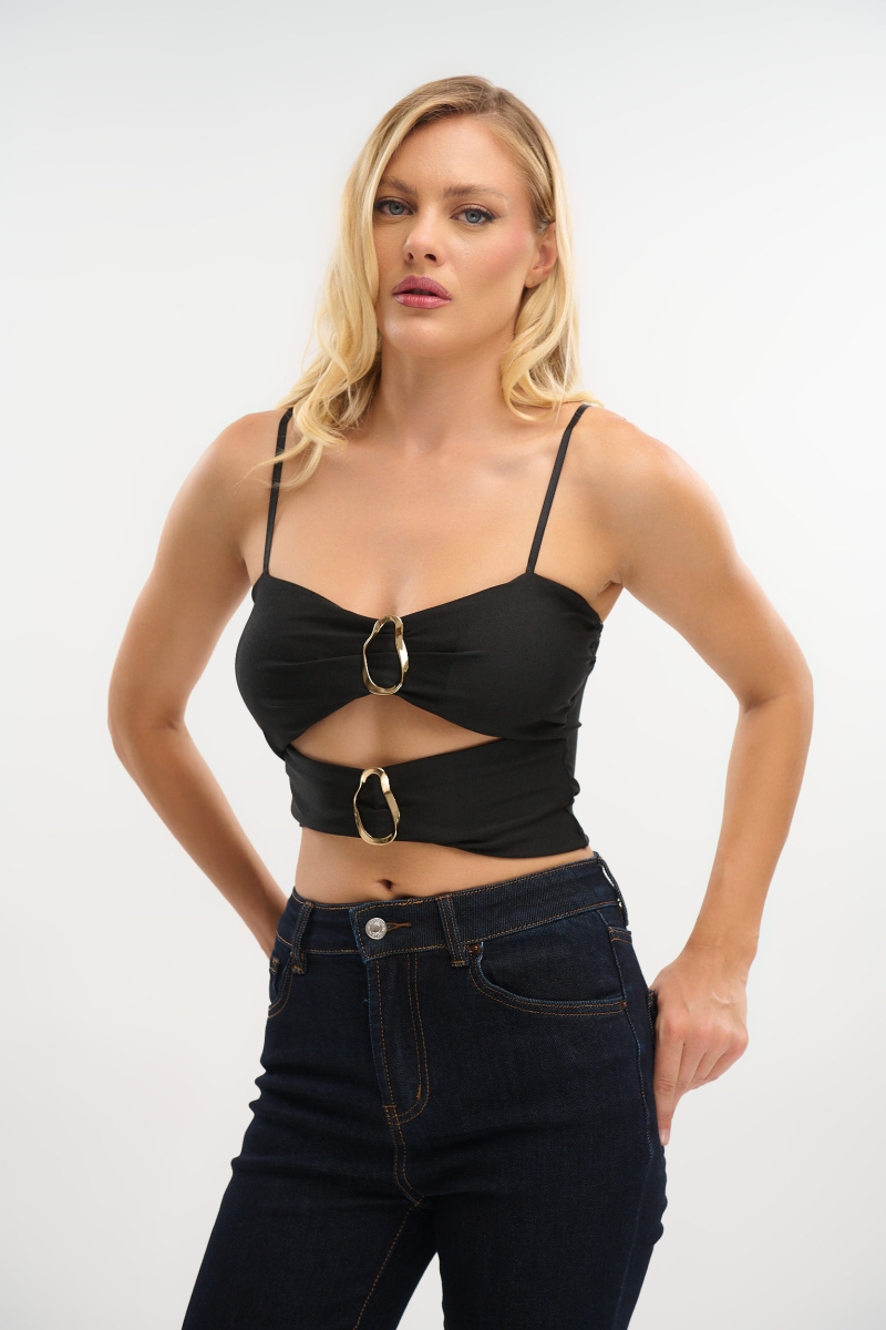 Crop Top with Cut-Outs and Gold Buckles