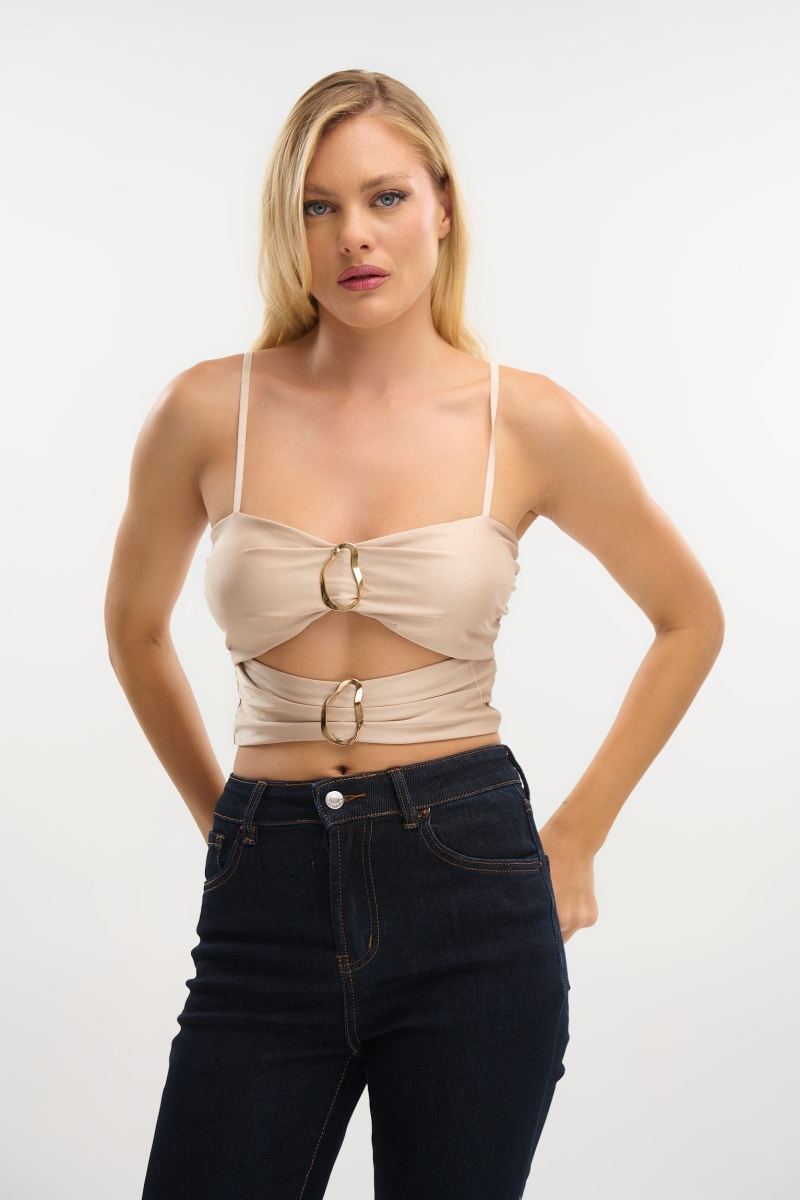 Crop Top with Cut-Outs and Gold Buckles