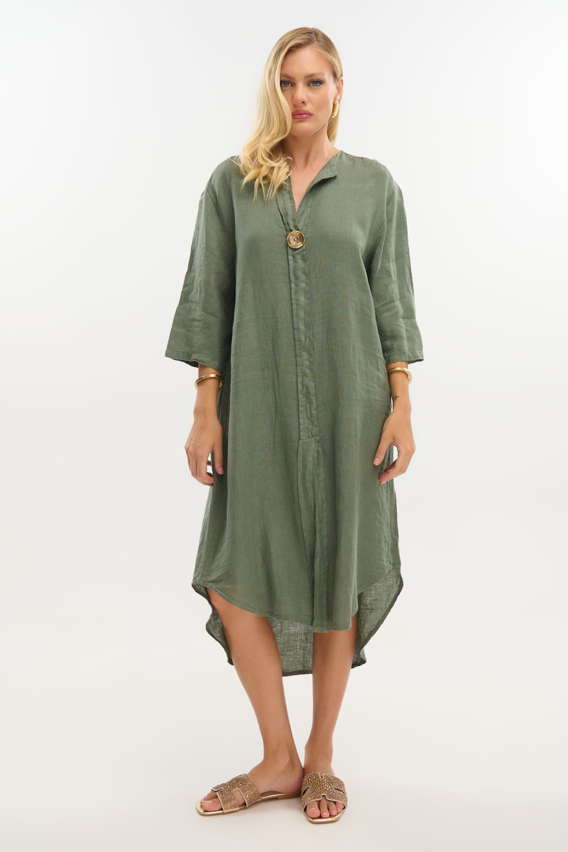 Long Linen Shirt with Mao Collar