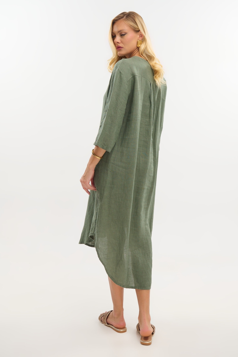 Long Linen Shirt with Mao Collar