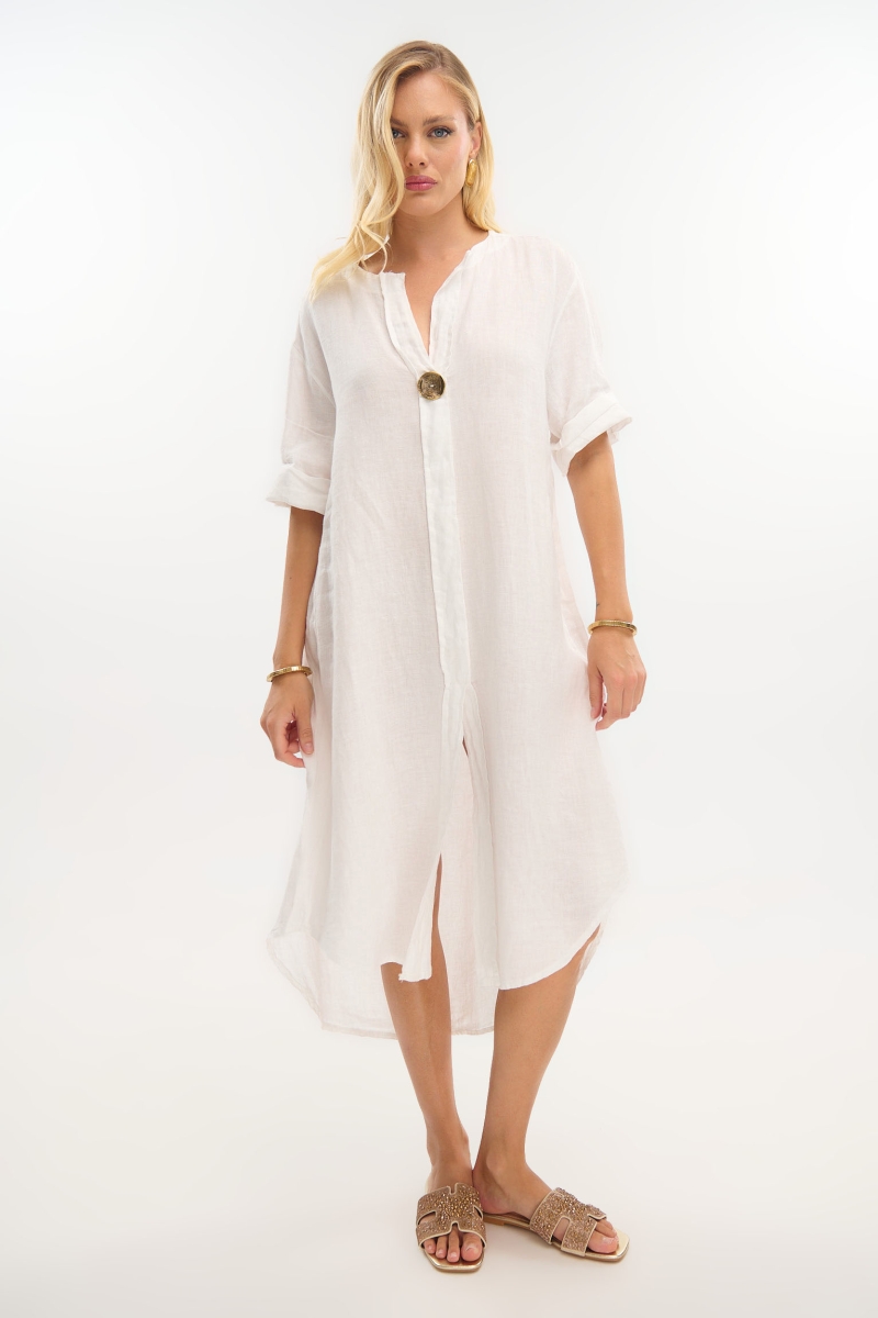 Long Linen Shirt with Mao Collar