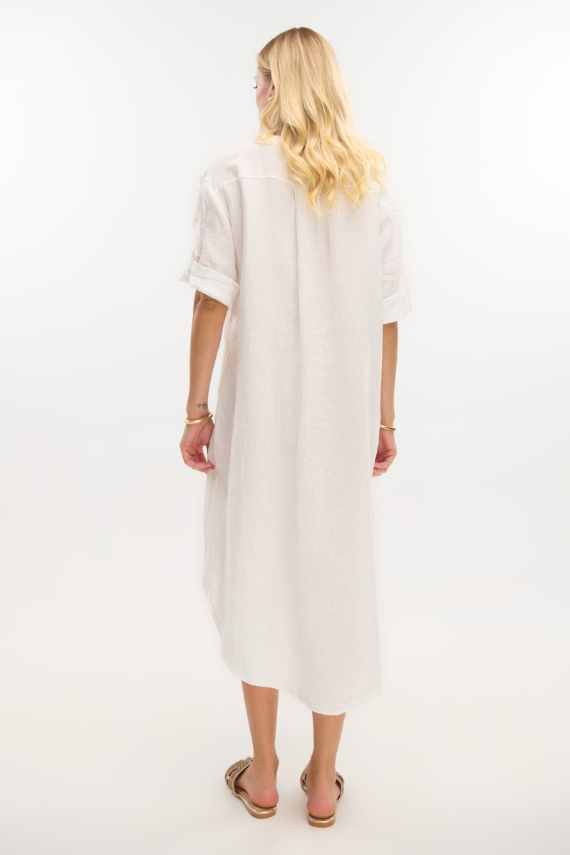 Long Linen Shirt with Mao Collar