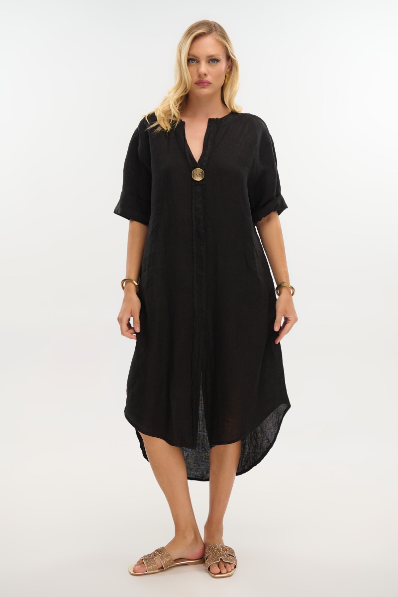 Long Linen Shirt with Mao Collar