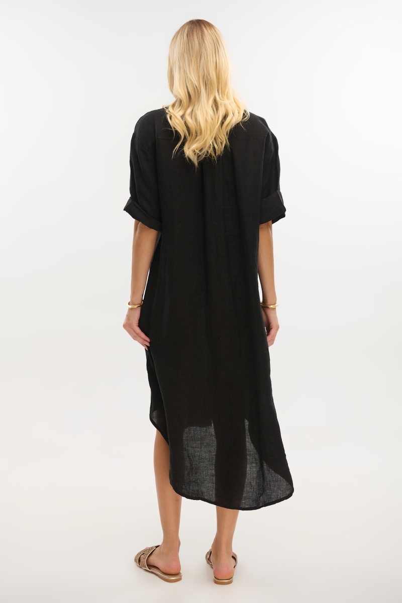 Long Linen Shirt with Mao Collar