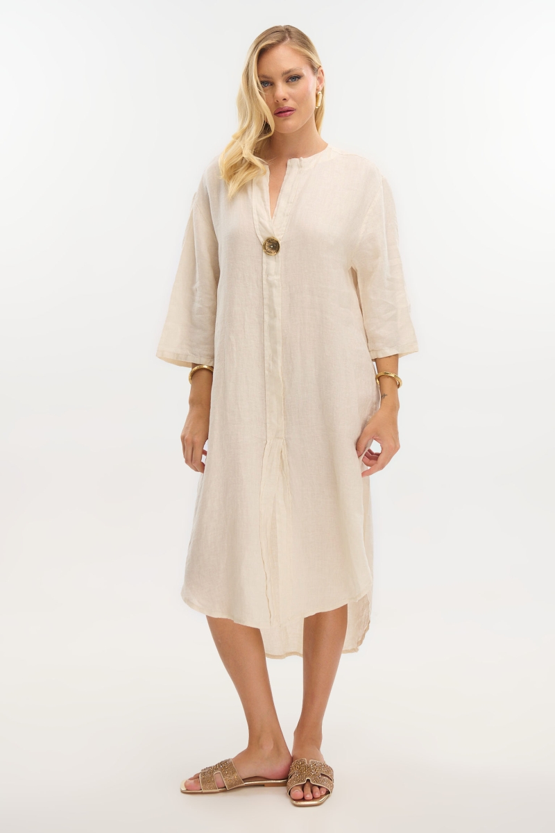 Long Linen Shirt with Mao Collar