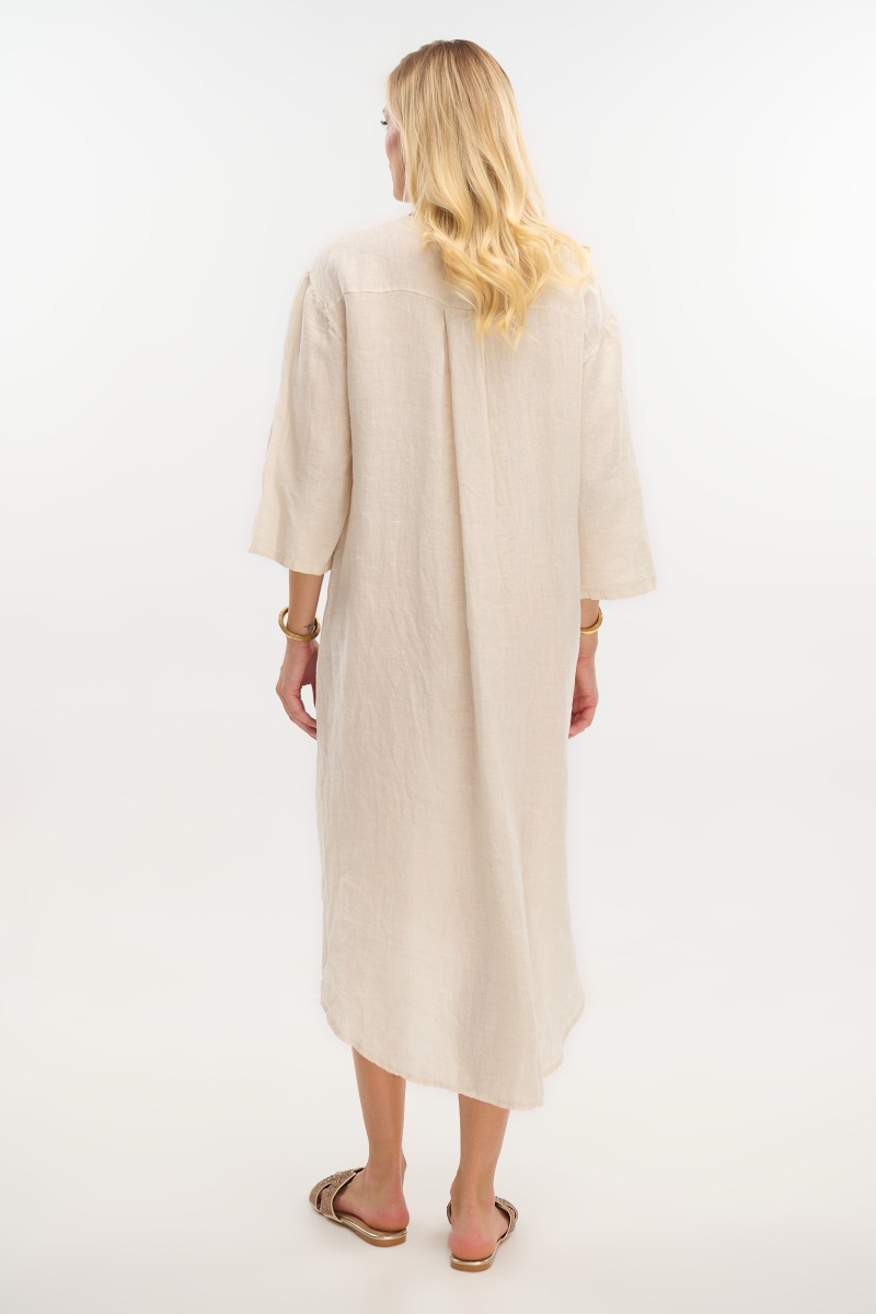 Long Linen Shirt with Mao Collar