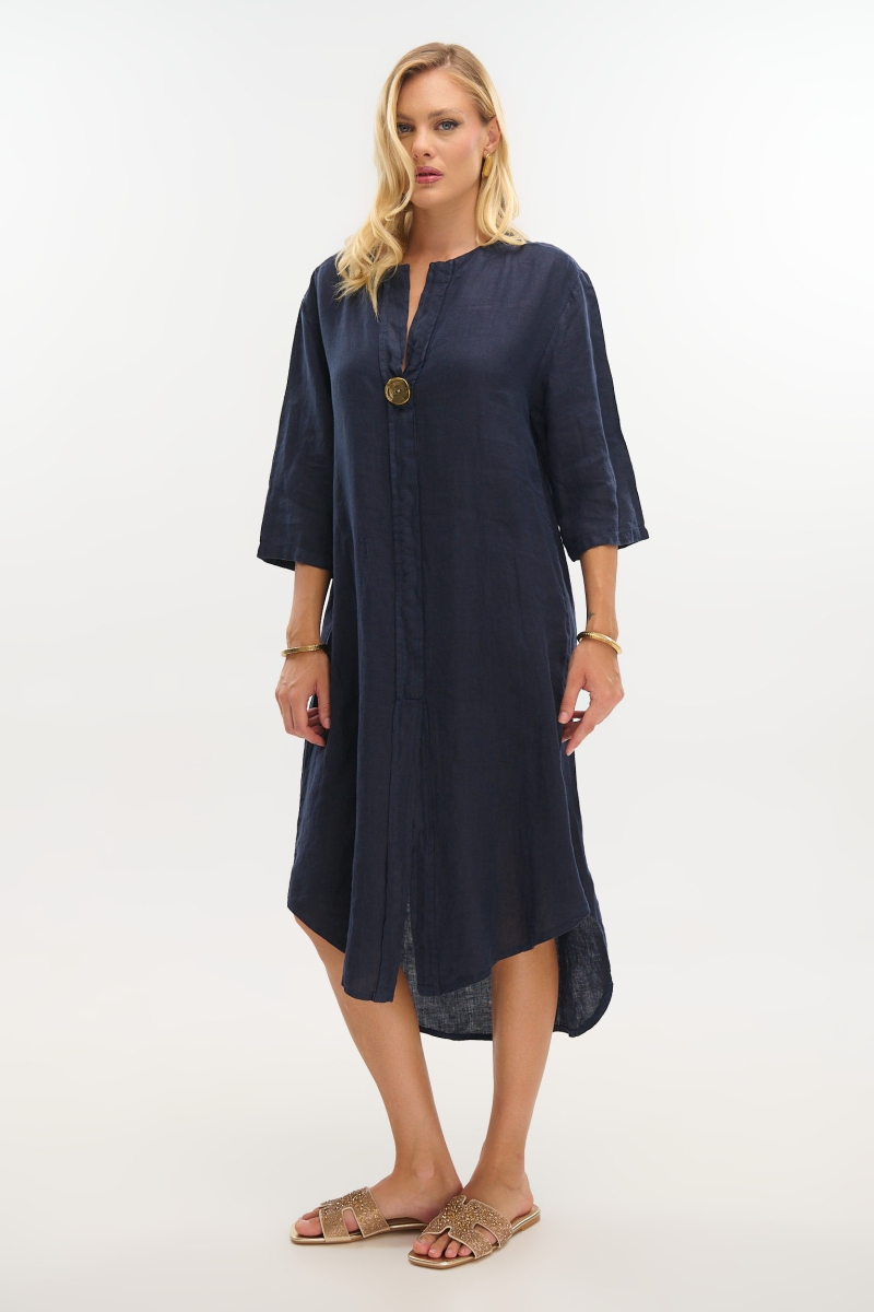 Long Linen Shirt with Mao Collar