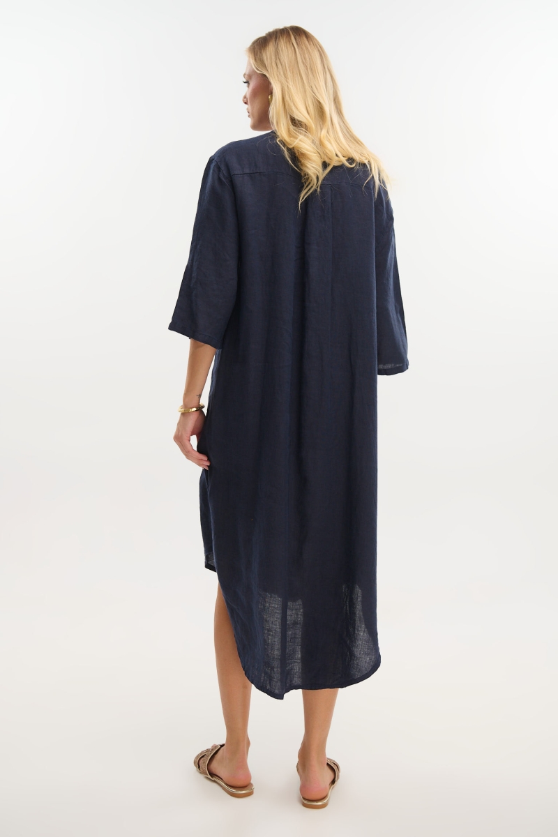 Long Linen Shirt with Mao Collar
