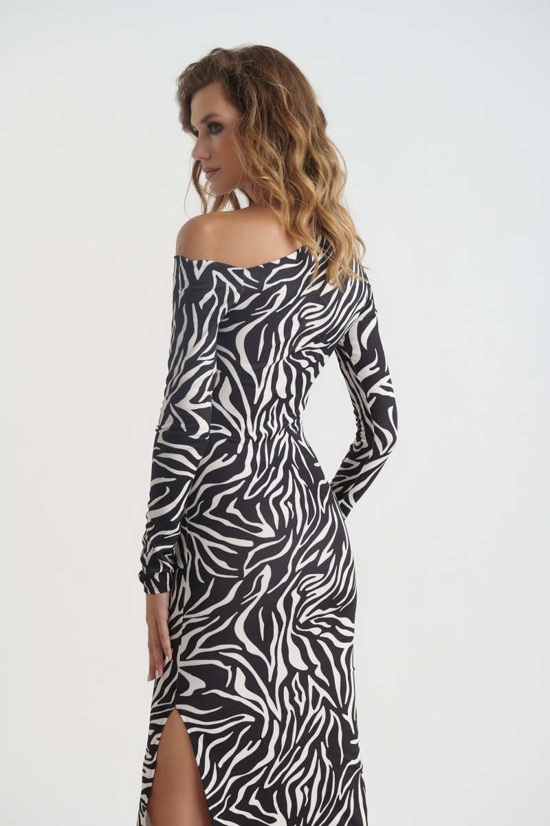 Side Drape Zebra Print Maxi Dress