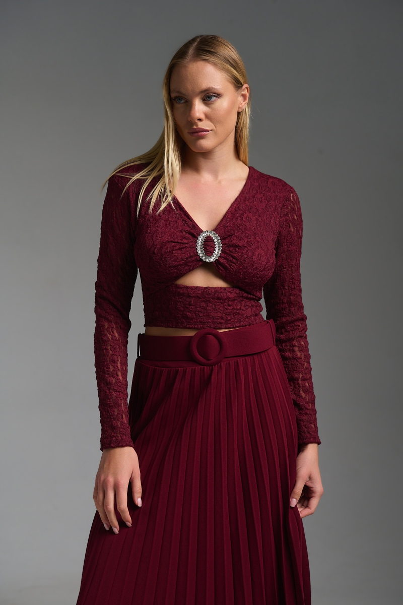 Τοπ Μακρυμάνικο Δαντέλα Με Τόκα Στρας