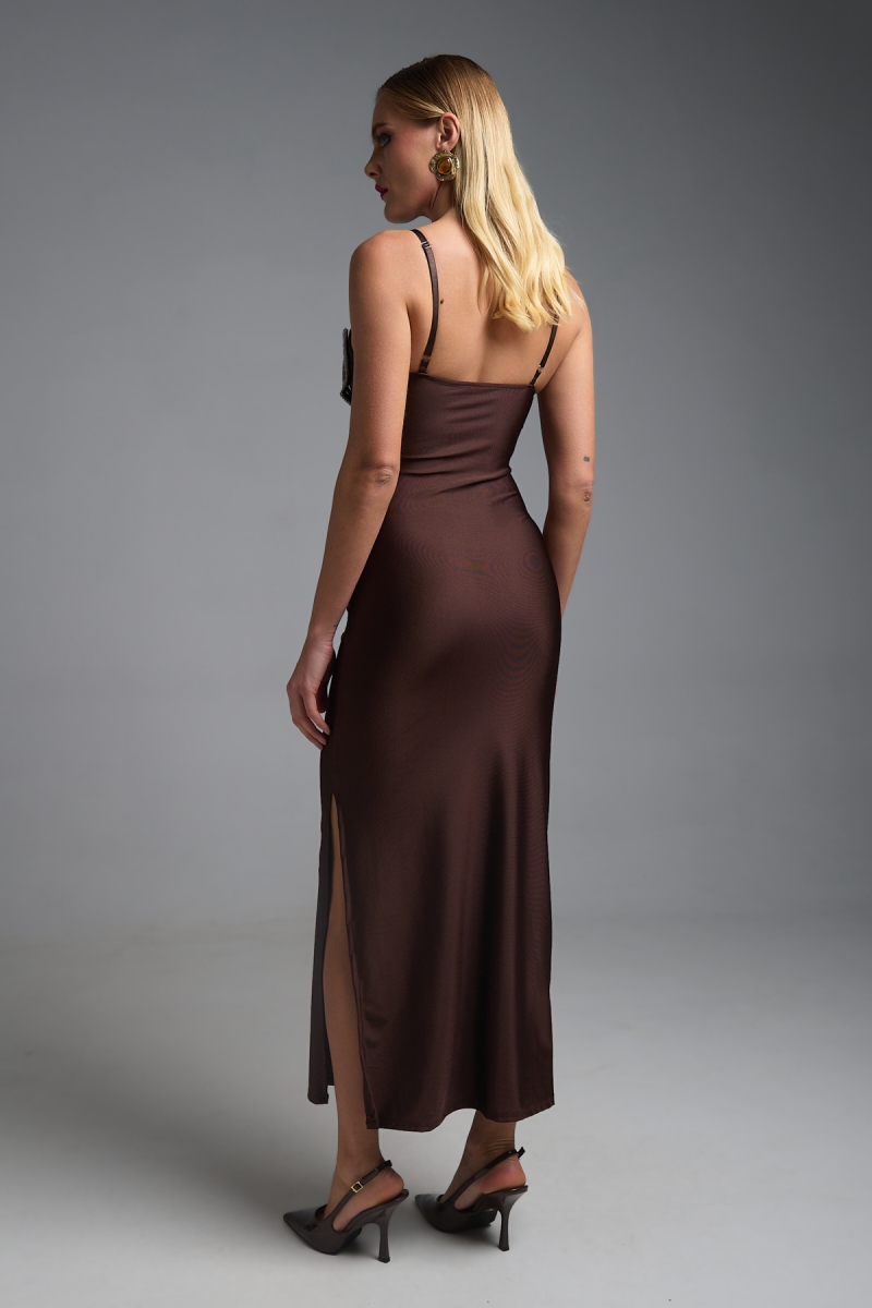 Φόρεμα Μάξι Τιράντα Με Φύλλα Στρας