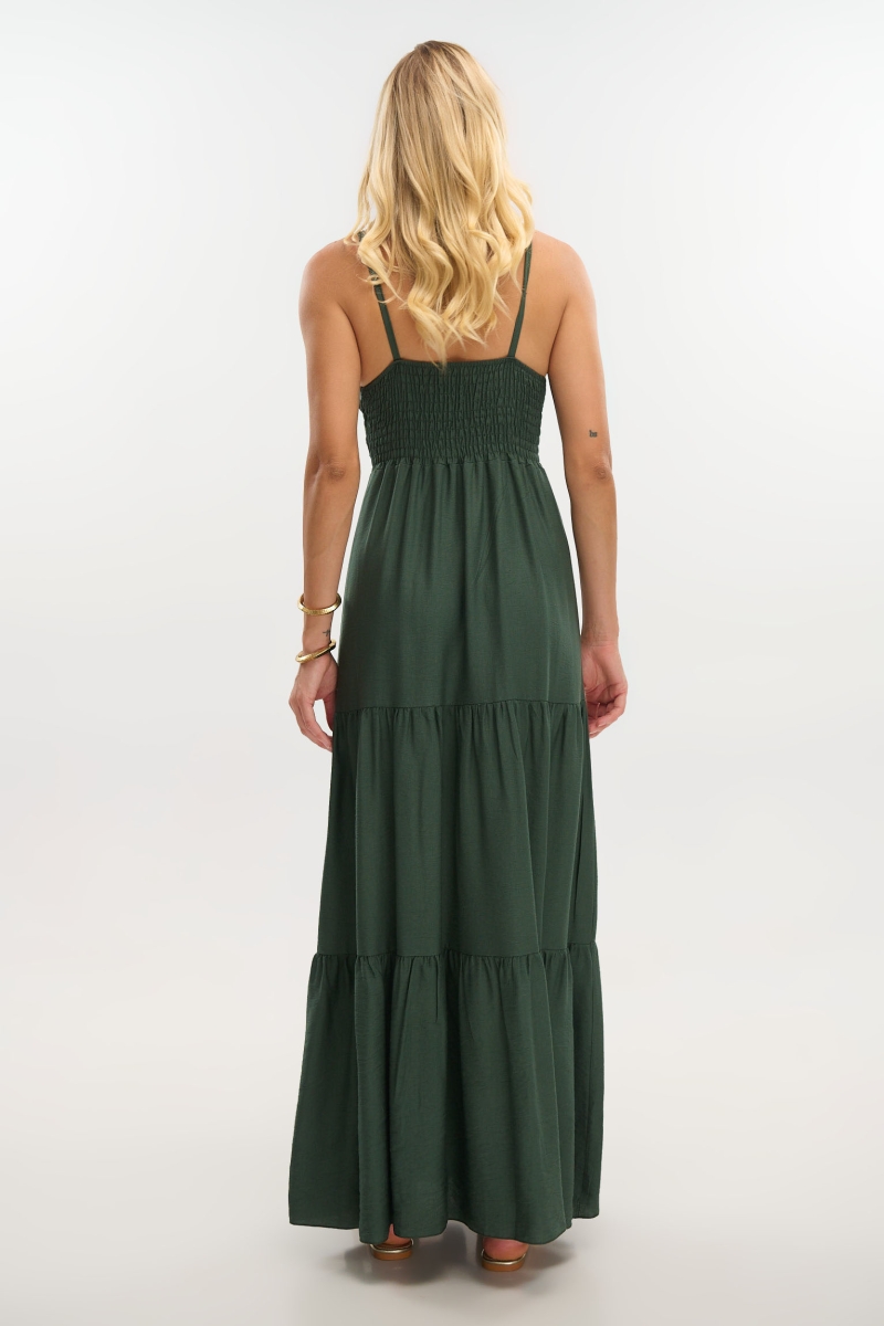 Maxi Flared Dress with Straps & Metal Detail