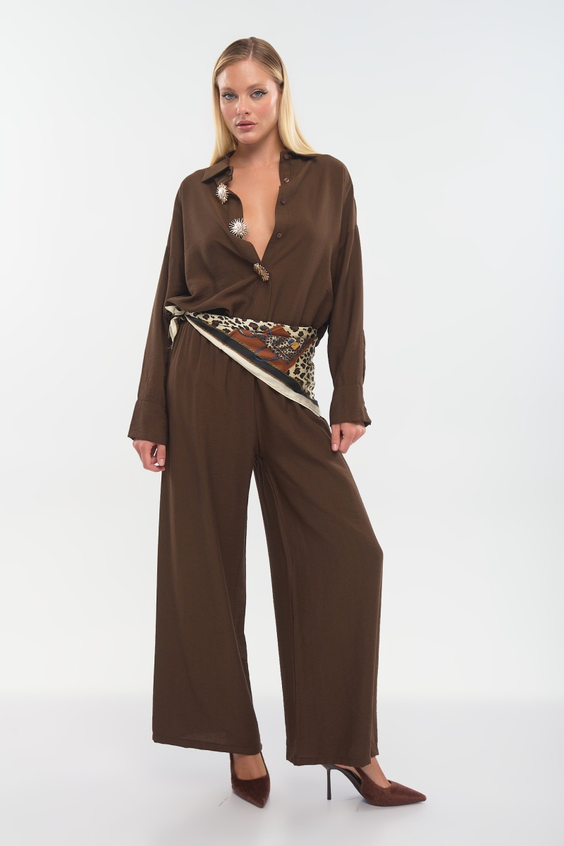 Shirt & Trousers Set with Decorative Buttons