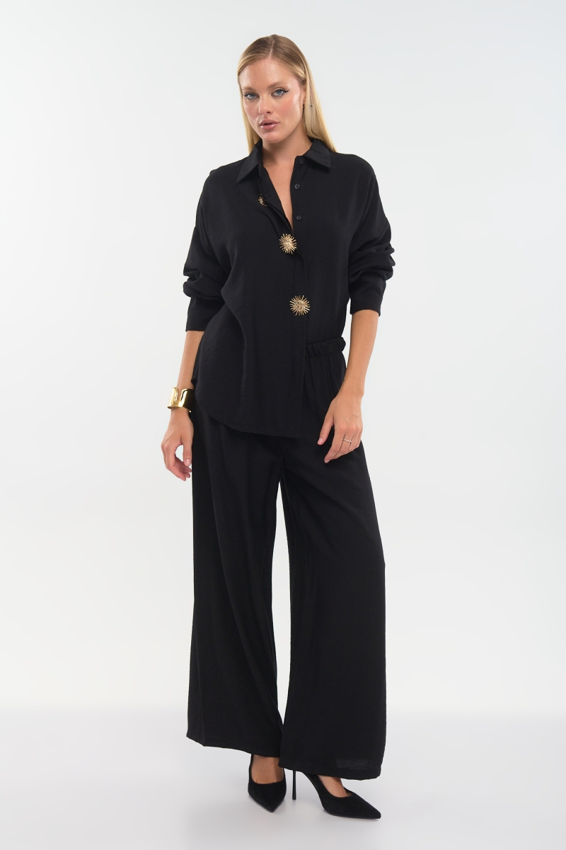 Shirt & Trousers Set with Decorative Buttons