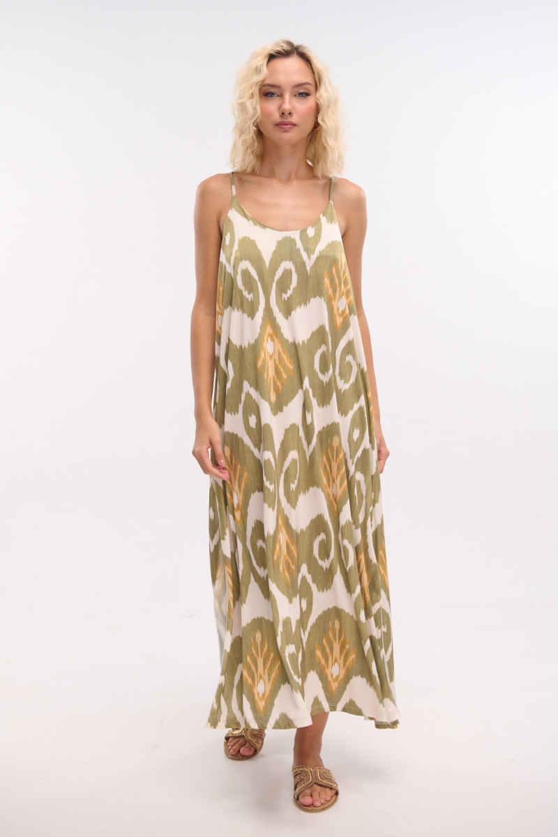 Hieroglyphic Printed Strapped Maxi Dress