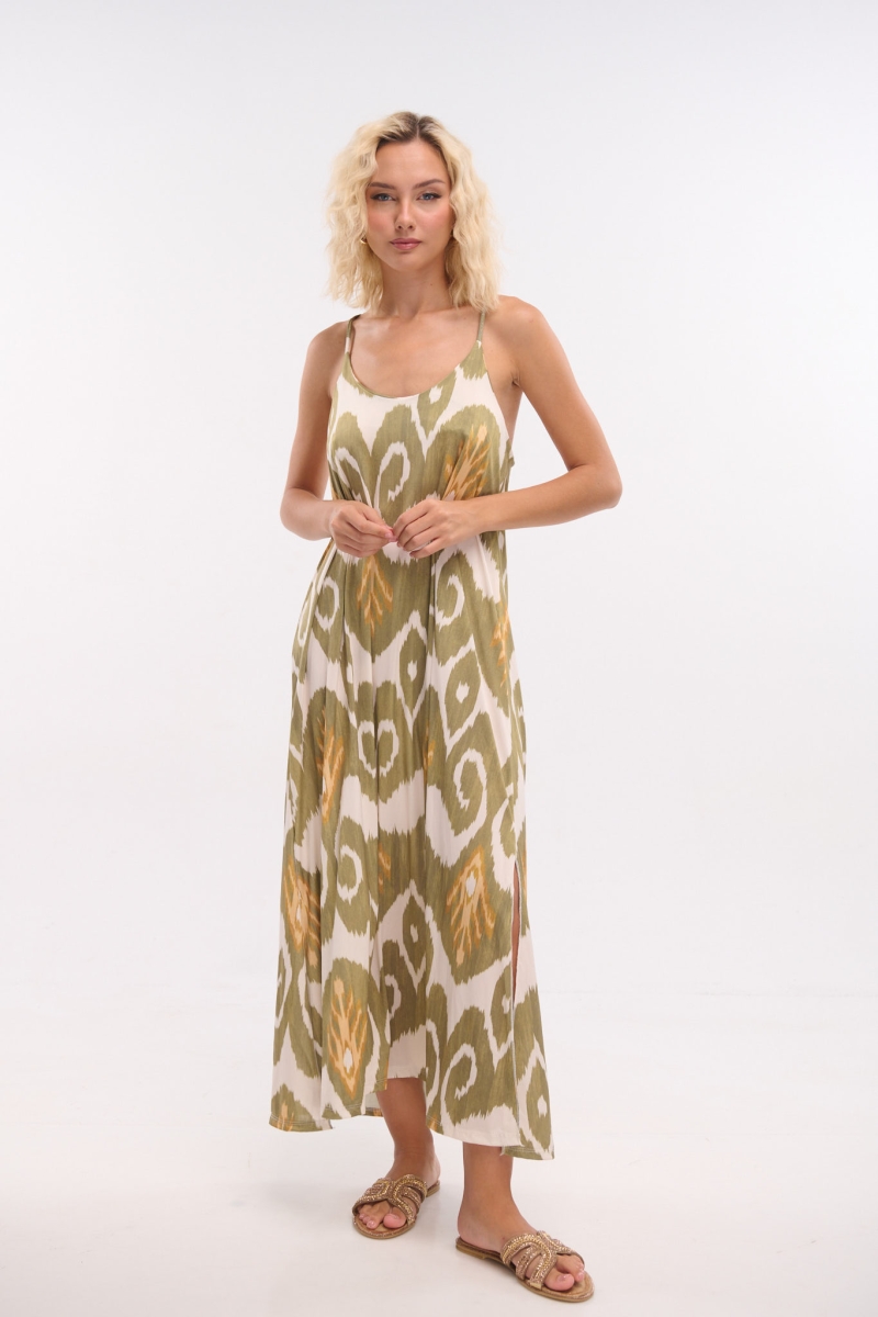 Hieroglyphic Printed Strapped Maxi Dress