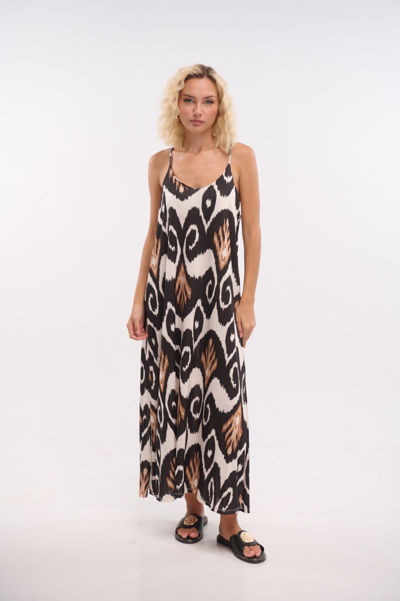 Hieroglyphic Printed Strapped Maxi Dress