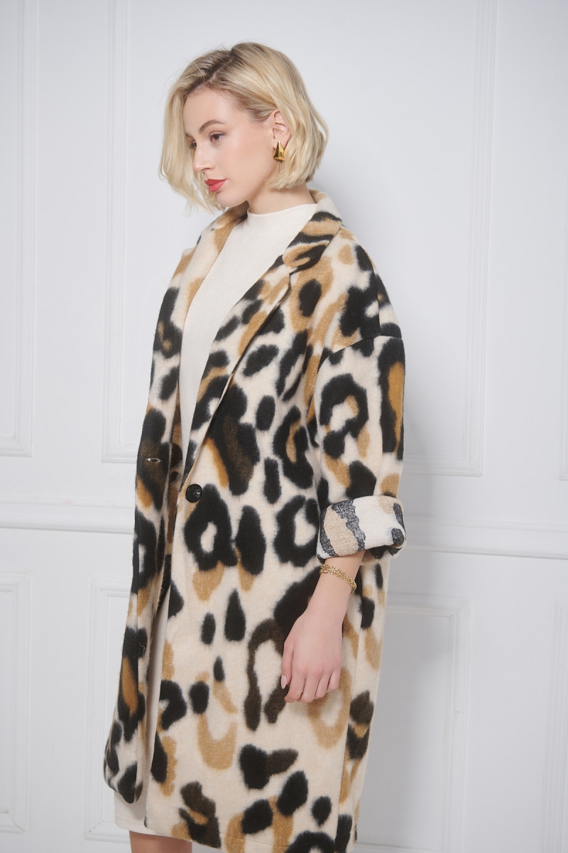 Animal Printed Fuzzy Coat