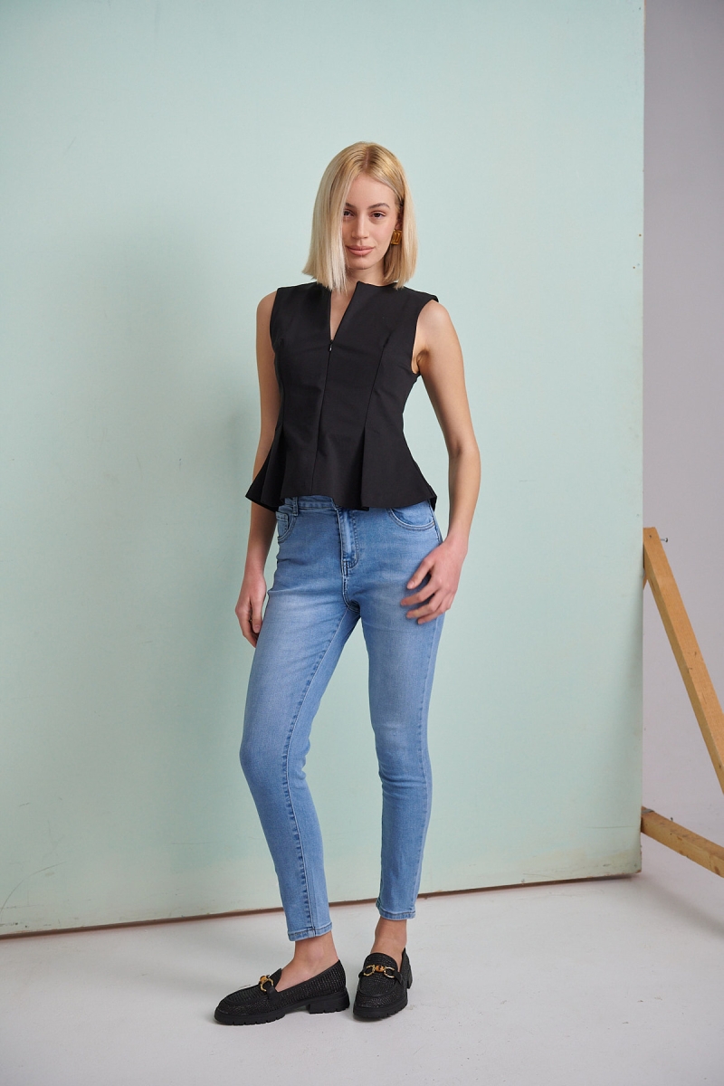 Τζιν Skinny Δερματάκι Τσέπη